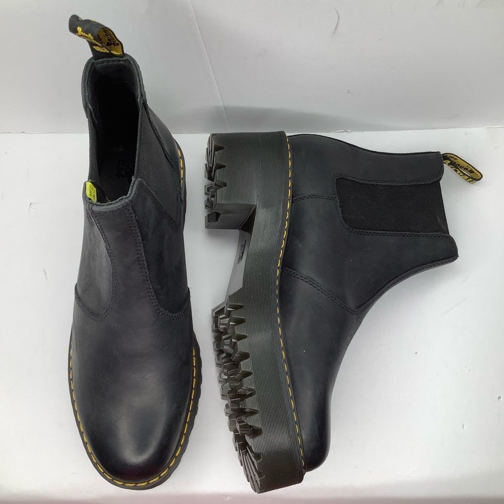 New Dr Martens Rometty Wyoming Black Leather PlatformChelsea Ankle Boots Sz 10